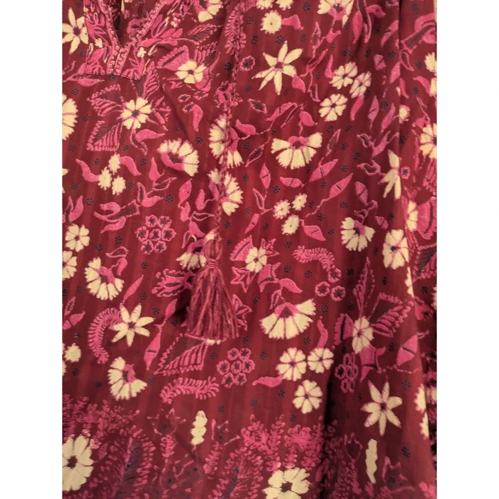 Ulla Johnson Azalea Blouse Ruffle Tassels Red Pink Floral Size 6 - Picture 6 of 8